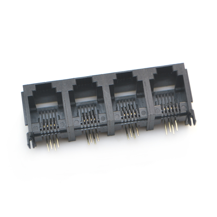 RJ11-6P4C 1x4 全塑 黑色 带耳