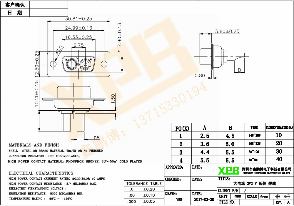 大电流 2W2 公头连接器规格书